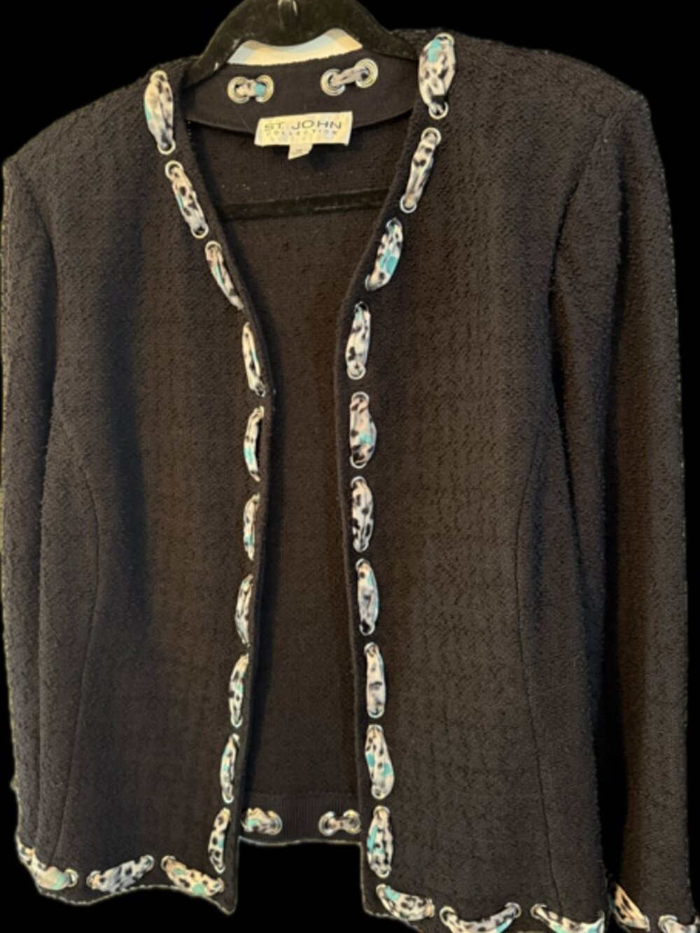 St. John Collection Pre-Fall 2008 Black Tweed Knit Open Front Jacket - Size 14